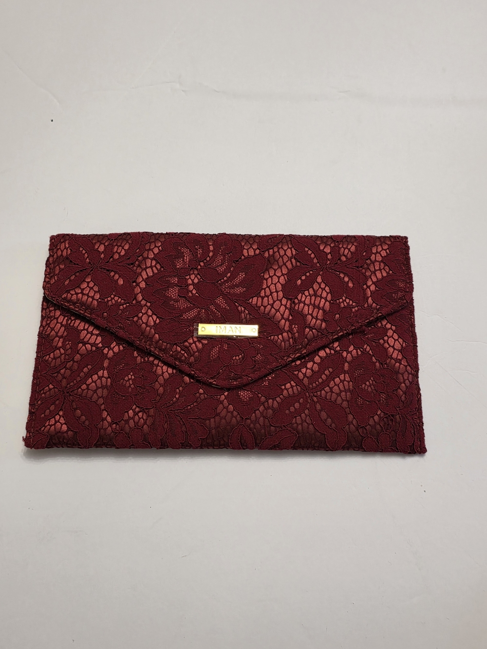 IMAN Burgundy Lace Envelope Clutch